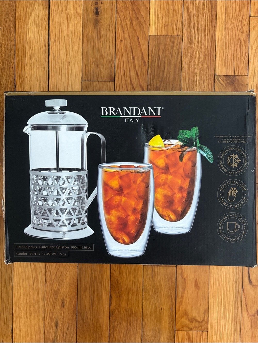Italy Silver French Press & Double Wall Glass Set - Silver